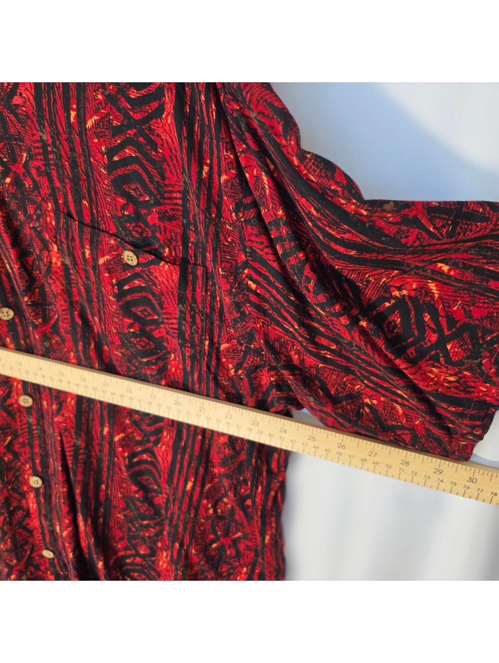 #0280 Puritan Men's 2XL Rayon Button-Up Shirt Red and Black Pattern - Picture 5 of 6